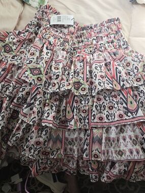 Floral Pink Tiered Ruffle Skirt